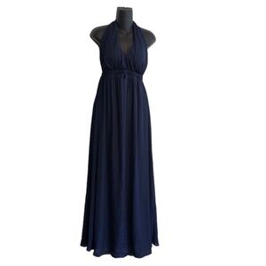 Show me your Mumu navy chiffon maxi dress size small open back halter